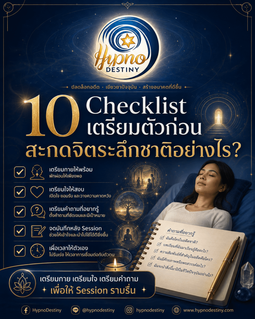 10 Checklist เตรียมตัวก่อนสะกดจิตระลึกชาติอย่างไร วิธีเตรียมร่างกาย คำถาม เวลา และความคาดหวังก่อน Session