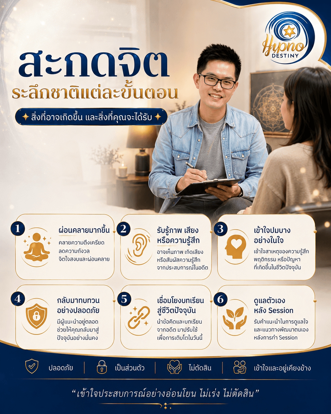 สะกดจิตระลึกชาติระหว่าง Session อาจรับรู้เป็นภาพ เสียง ความรู้สึก หรือความเข้าใจภายใน