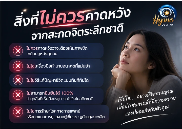 สิ่งที่ไม่ควรคาดหวังจากสะกดจิตระลึกชาติ เช่น การพิสูจน์อดีตชาติ 100% การรักษาโรค หรือคำตอบทุกข้อ