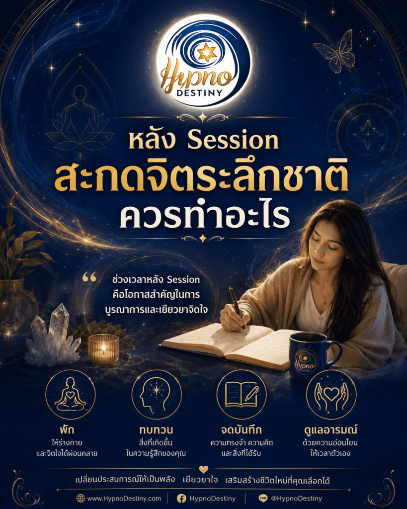 หลัง Session สะกดจิตระลึกชาติควรทำอะไร การพัก ดื่มน้ำ จดบันทึก และดูแลอารมณ์หลังจบ Session