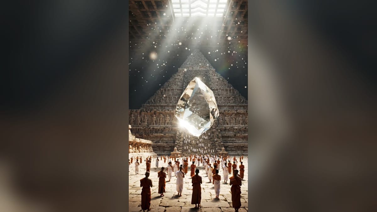 ภาพพีระมิดและคริสตัลเรืองแสงที่ปรากฏระหว่างการสะกดจิตระลึกชาติ