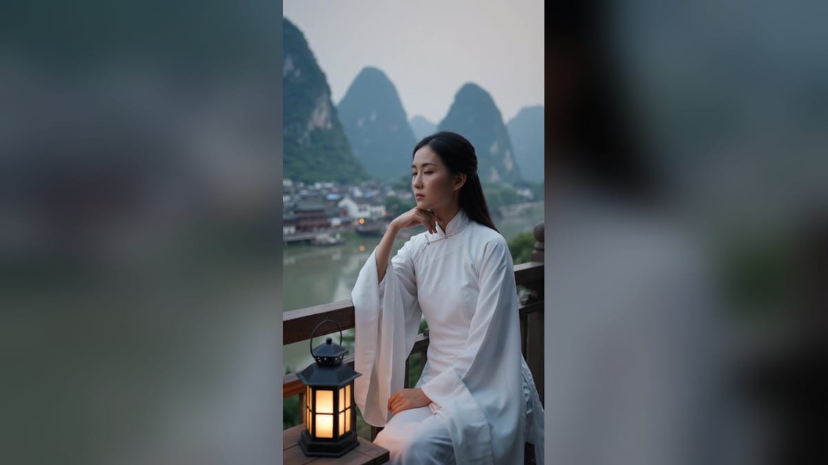 หญิงสาวชุดขาวในหมู่บ้านจีนโบราณ เฝ้ารอคนรักริมแม่น้ำในภาพ Regression